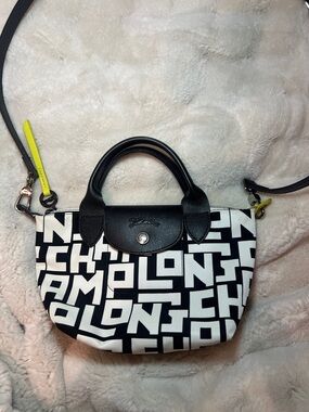 Longchamp Black & White Graphic Mini Top-Handle Crossbody